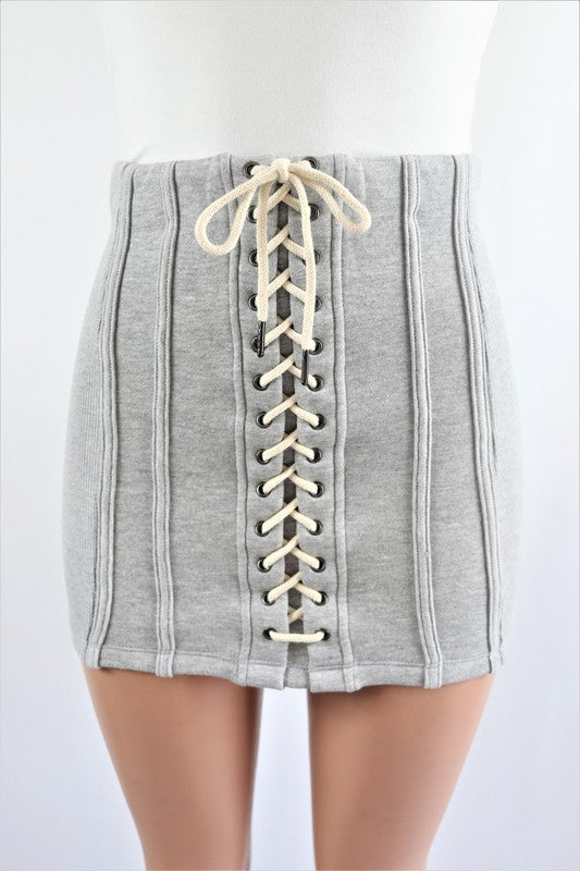 Lace up jersey skirt