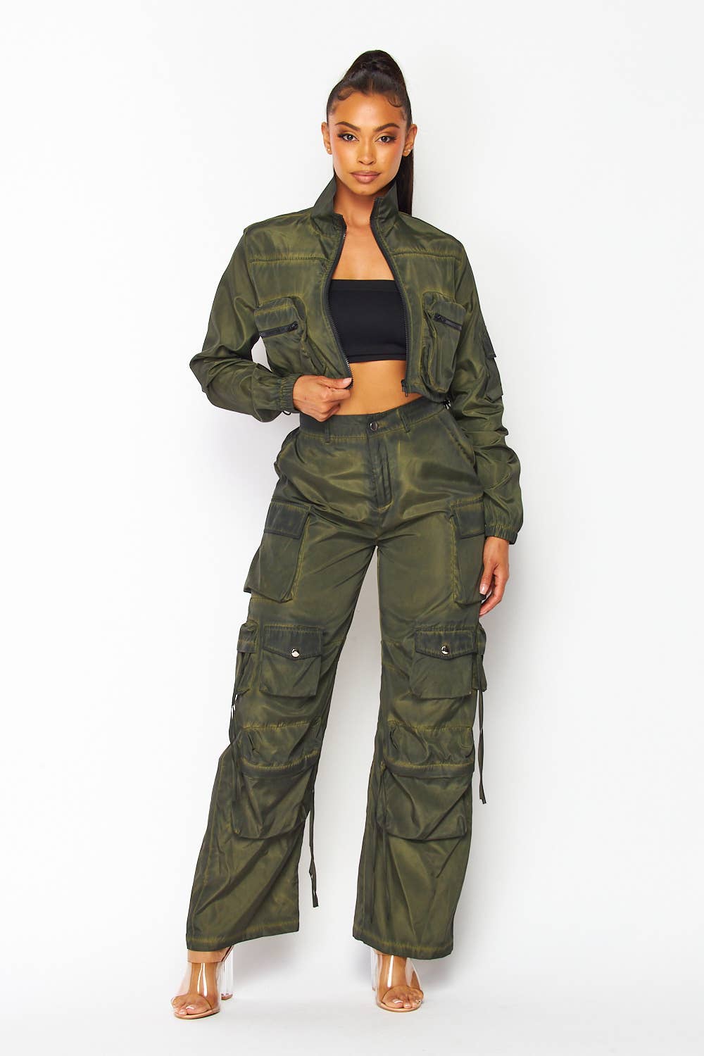 Dani Cargo Pocket Crop Bomber Jacket & Pants Set