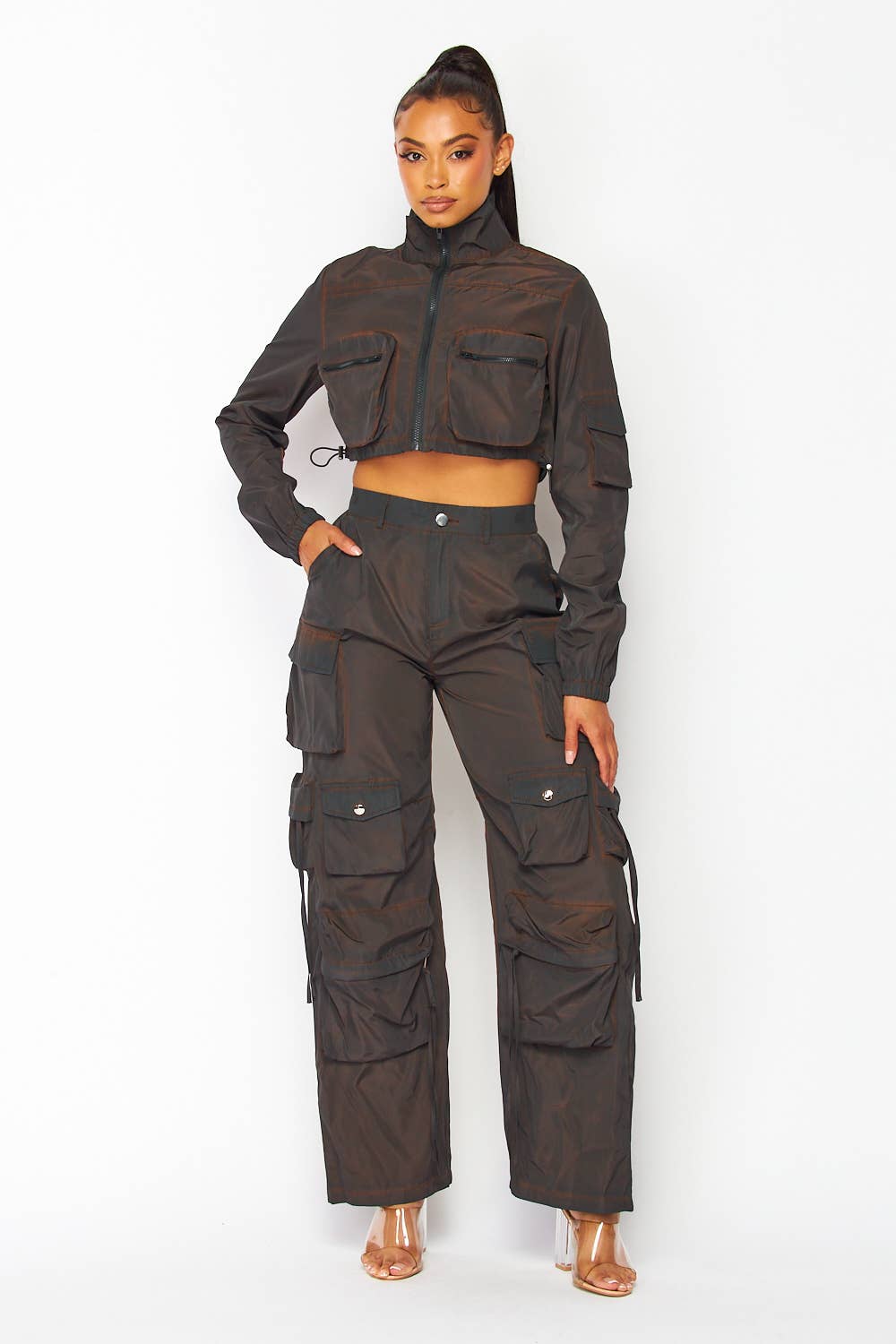 Dani Cargo Pocket Crop Bomber Jacket & Pants Set