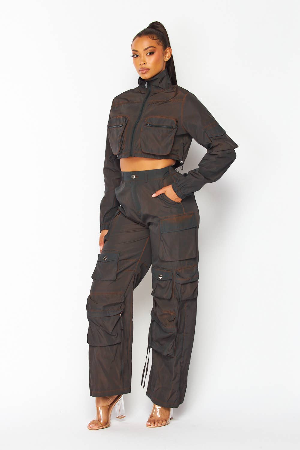 Dani Cargo Pocket Crop Bomber Jacket & Pants Set