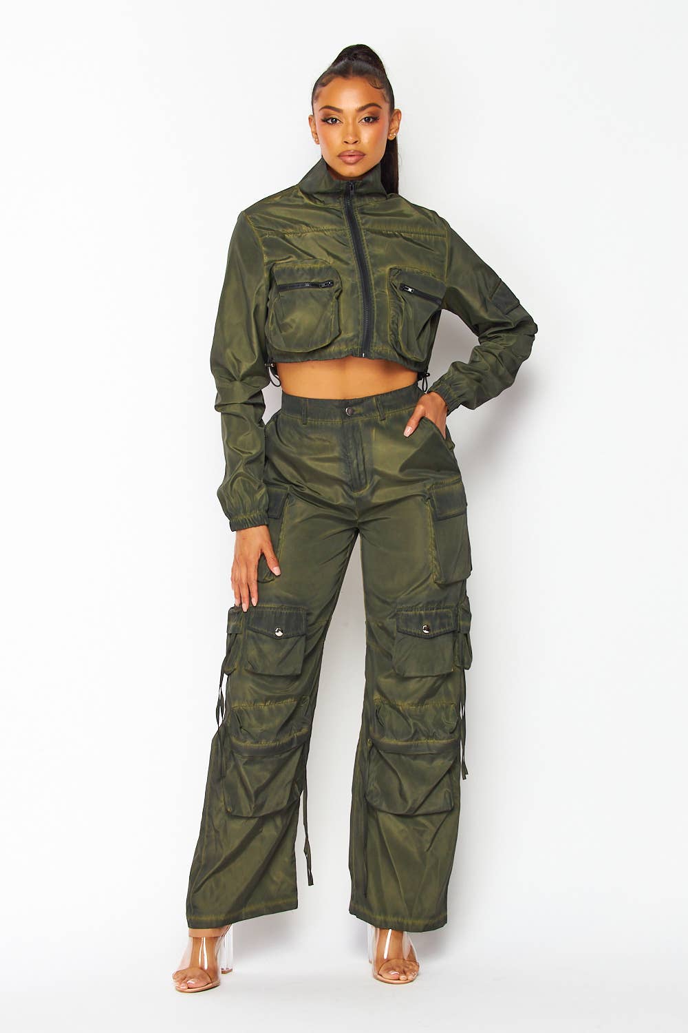 Dani Cargo Pocket Crop Bomber Jacket & Pants Set