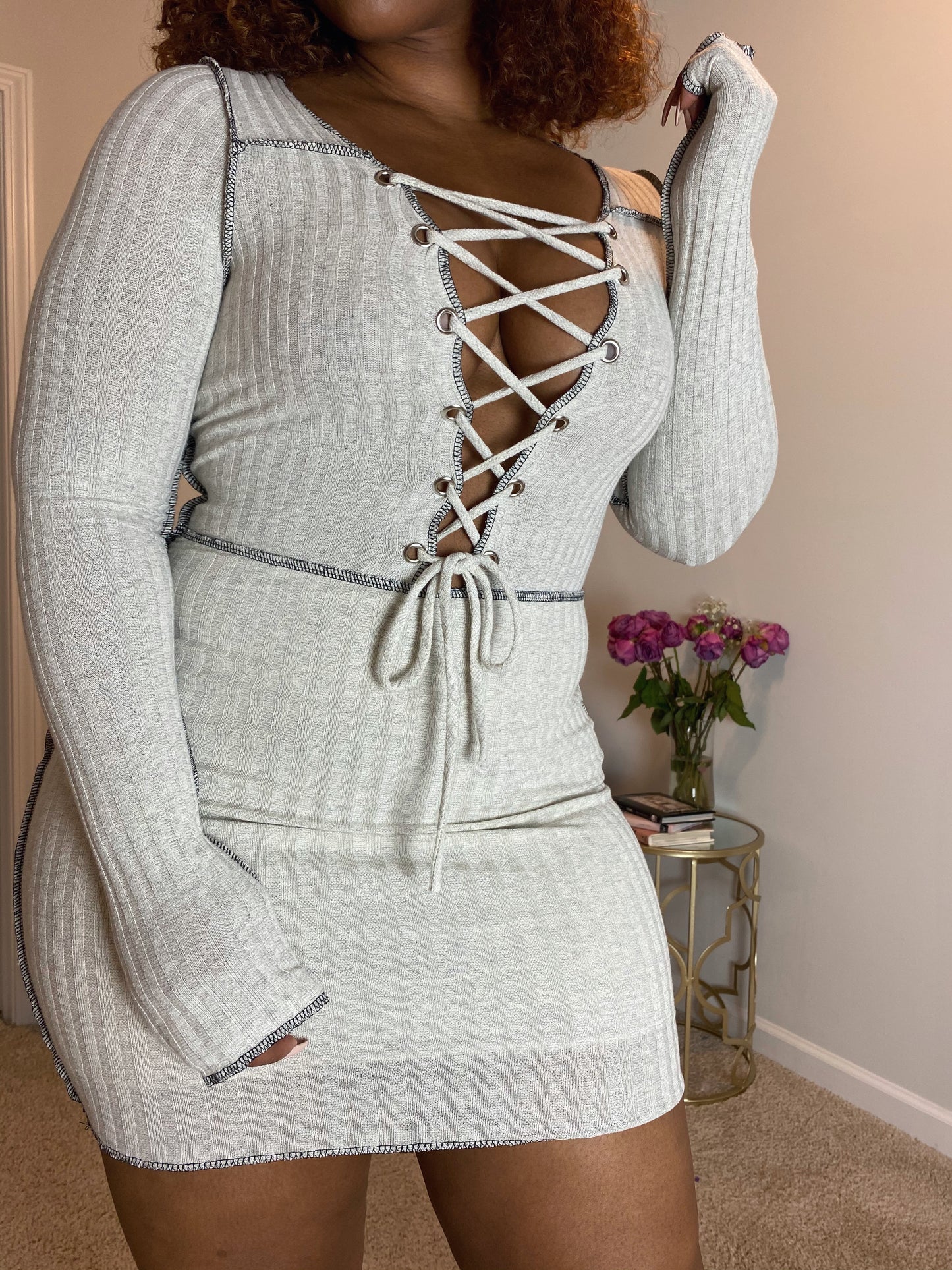 Rib Knit Lace Dress